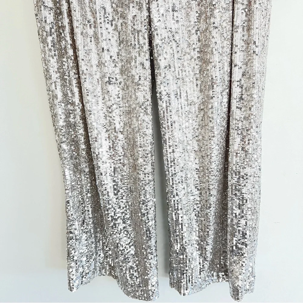 ♦️SOLD♦️EXPRESS Sequined Pleated High Rise Cropped Wide Leg Trousers Pants Sz M - Picture 5 of 16